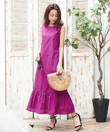 KOBE LETTUCE | コットンリネン素材ティアード裾フレアデザインノースリーブマキシワンピース＊レディース[E1883]神戸レタス(ワンピース)