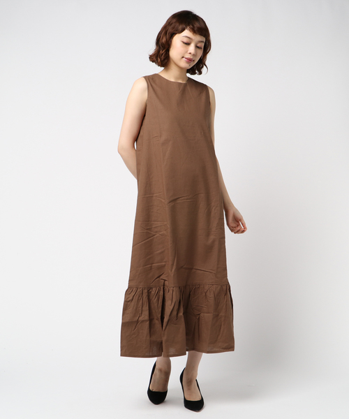 KOBE LETTUCE(コウベレタス)の「コットンリネンティアード裾フレアマキシ丈ワンピース(ワンピース・レディース・パープル/モカ/ネイビー/ブラウン/マスタード・FREE)」の2枚目の写真