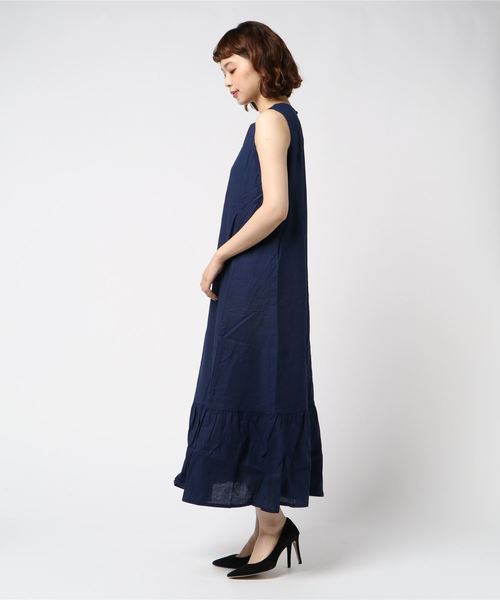 KOBE LETTUCE(コウベレタス)の「コットンリネンティアード裾フレアマキシ丈ワンピース(ワンピース・レディース・パープル/モカ/ネイビー/ブラウン/マスタード・FREE)」の6枚目の写真