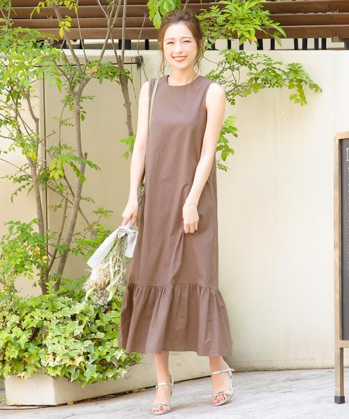 KOBE LETTUCE(コウベレタス)の「コットンリネンティアード裾フレアマキシ丈ワンピース(ワンピース・レディース・パープル/モカ/ネイビー/ブラウン/マスタード・FREE)」の1枚目の写真