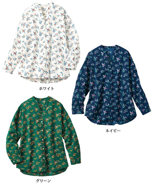 GeeRA(ジーラ)の「小花柄ゆるデザインブラウス(シャツ/ブラウス・レディース・ホワイト/ネイビー/グリーン・SMALL/MEDIUM/LARGE/X-LARGE)」の4枚目の写真