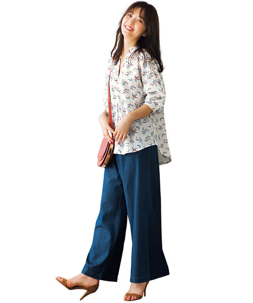 GeeRA(ジーラ)の「小花柄ゆるデザインブラウス(シャツ/ブラウス・レディース・ホワイト/ネイビー/グリーン・SMALL/MEDIUM/LARGE/X-LARGE)」の8枚目の写真