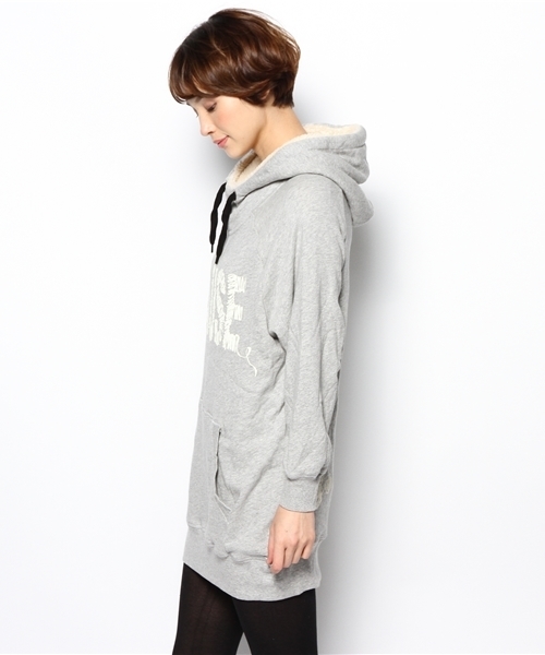 DOUBLE NAME（ダブルネーム）の「フードボアビッグパーカーワンピ（ワンピース・レディース・杢グレー/ネイビー/ワイン・FREE）」の5枚目の写真