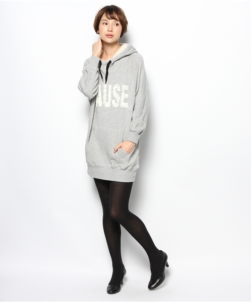 DOUBLE NAME（ダブルネーム）の「フードボアビッグパーカーワンピ（ワンピース・レディース・杢グレー/ネイビー/ワイン・FREE）」の7枚目の写真