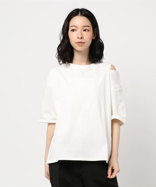 KOBE LETTUCE（コウベレタス）の「アシンメトリー肩スリット5分袖Tシャツ（Tシャツ/カットソー・レディース・ブラック/オフホワイト/イエロー/ベージュ系その他・FREE）」の11枚目の写真