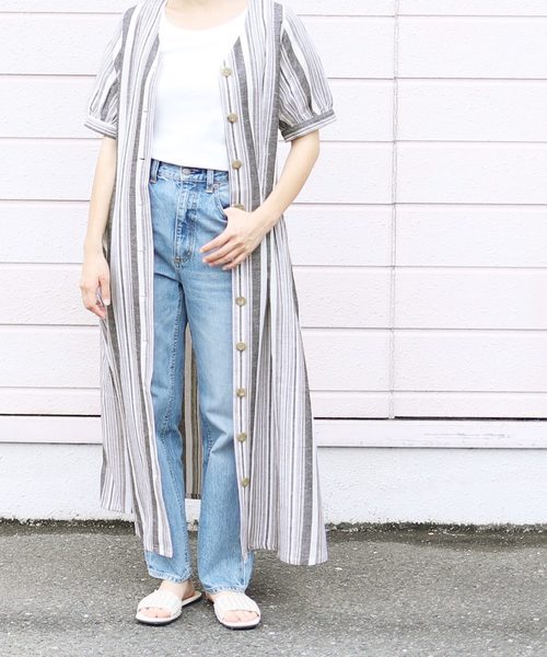 reca（レカ）の「ウエストタックリネンシャツワンピース（ワンピース・レディース・オフホワイト/ブラック系その他/ベージュ・M）」の3枚目の写真