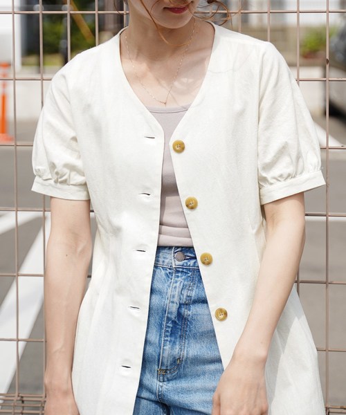 reca（レカ）の「ウエストタックリネンシャツワンピース（ワンピース・レディース・オフホワイト/ブラック系その他/ベージュ・M）」の10枚目の写真