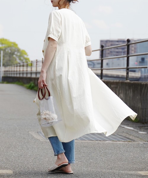 reca（レカ）の「ウエストタックリネンシャツワンピース（ワンピース・レディース・オフホワイト/ブラック系その他/ベージュ・M）」の6枚目の写真