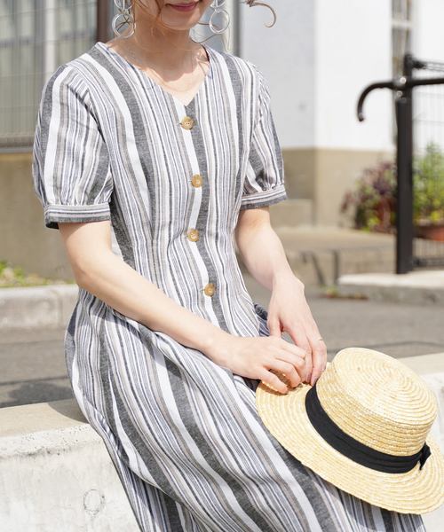 reca（レカ）の「ウエストタックリネンシャツワンピース（ワンピース・レディース・オフホワイト/ブラック系その他/ベージュ・M）」の4枚目の写真