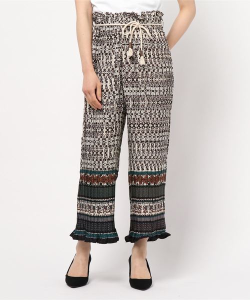 KOBE LETTUCE（コウベレタス）の「ロープベルト付エスニック柄プリーツワイドパンツ（その他パンツ・レディース・グリーン/ブラウン・FREE）」の7枚目の写真
