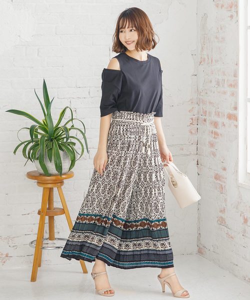 KOBE LETTUCE（コウベレタス）の「ロープベルト付エスニック柄プリーツワイドパンツ（その他パンツ・レディース・グリーン/ブラウン・FREE）」の9枚目の写真