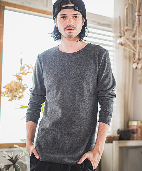 CAMBIO(カンビオ)の「mlt2644-Heavy Fraise Long Sleeve Tee カットソー(Tシャツ/カットソー・メンズ・ホワイト/ブラック/チャコール/グレー・S/M/L)」の2枚目の写真