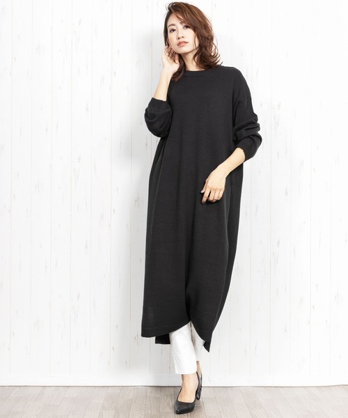mili an deni(ミリアンデニ)の「サイドスリットニットロングワンピース(ワンピース)」|ブラック