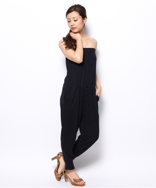 AMERICAN RAG CIE（アメリカンラグシー）の「ハイゲージコットンニットベア型オールインワン（サロペット/オーバーオール・レディース・カーキ/ネイビー・FREE）」の4枚目の写真