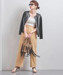 あやぼん様 ユナイテッドアローズ ノーカラーレザージャケット 羊革 ベージュ40 UNITED ARROWS（ユナイテッドアローズ）の「UBCB バイカラー レザー