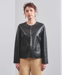 あやぼん様 ユナイテッドアローズ ノーカラーレザージャケット 羊革 ベージュ40 UNITED ARROWS（ユナイテッドアローズ）の「UBCB バイカラー レザー