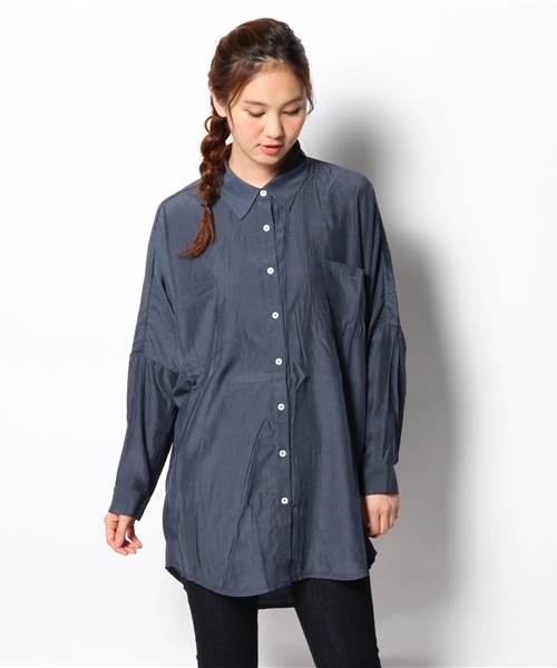 WHO'S WHO gallery（フーズフーギャラリー）の「【期間限定セール】【THE BIG SERIES 】Satin shirts（シャツ/ブラウス・レディース・チャコールグレー/カーキ/ネイビー/オフホワイト・FREE）」の14枚目の写真
