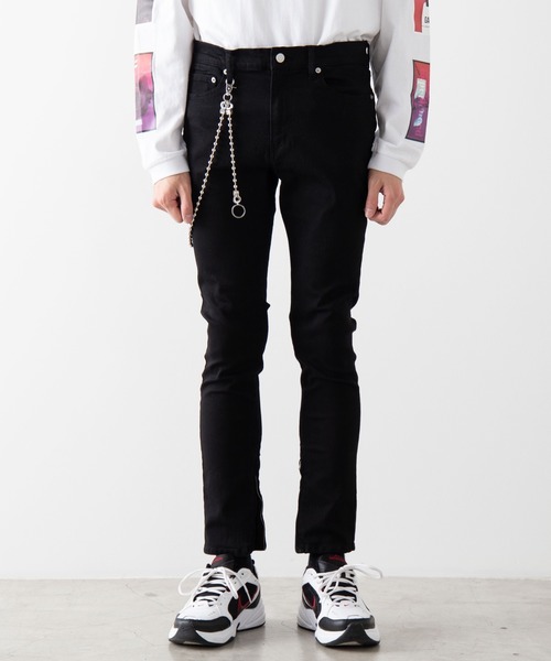 WEGO(ウィゴー)の「WEGO/チェーン付きジップストレッチスキニーデニム(デニムパンツ・メンズ・ブラック・MEDIUM/LARGE)」の13枚目の写真