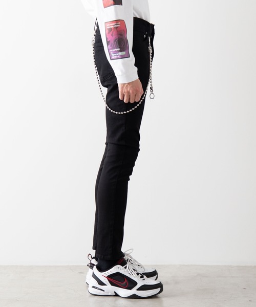 WEGO(ウィゴー)の「WEGO/チェーン付きジップストレッチスキニーデニム(デニムパンツ・メンズ・ブラック・MEDIUM/LARGE)」の7枚目の写真