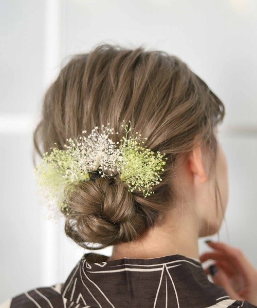 ゆかた館グレース（ユカタカングレース）の「カスミソウ(かすみ草)髪飾りの選べる5色【2本セット】（和装小物・レディース・グリーン/ワインレッド/ホワイト/ピンク/パープル・FREE）」の12枚目の写真