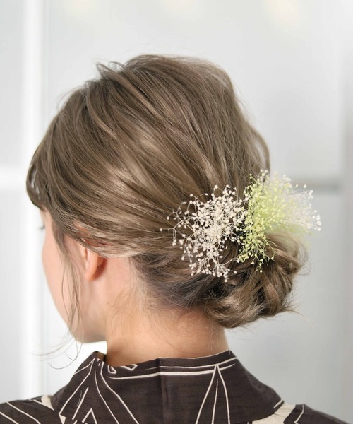 ゆかた館グレース（ユカタカングレース）の「カスミソウ(かすみ草)髪飾りの選べる5色【2本セット】（和装小物・レディース・グリーン/ワインレッド/ホワイト/ピンク/パープル・FREE）」の13枚目の写真