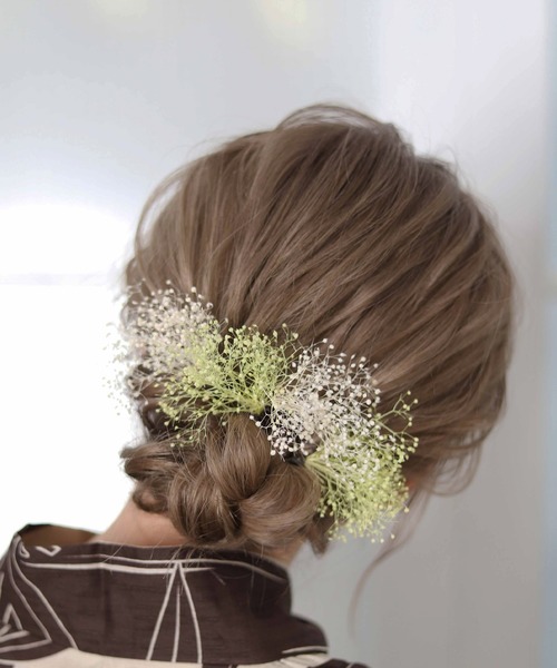 ゆかた館グレース（ユカタカングレース）の「カスミソウ(かすみ草)髪飾りの選べる5色【2本セット】（和装小物・レディース・グリーン/ワインレッド/ホワイト/ピンク/パープル・FREE）」の14枚目の写真