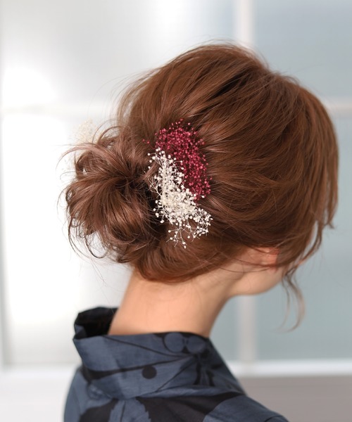 ゆかた館グレース（ユカタカングレース）の「カスミソウ(かすみ草)髪飾りの選べる5色【2本セット】（和装小物・レディース・グリーン/ワインレッド/ホワイト/ピンク/パープル・FREE）」の16枚目の写真