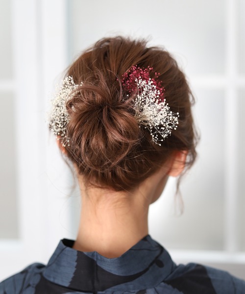 ゆかた館グレース（ユカタカングレース）の「カスミソウ(かすみ草)髪飾りの選べる5色【2本セット】（和装小物・レディース・グリーン/ワインレッド/ホワイト/ピンク/パープル・FREE）」の17枚目の写真