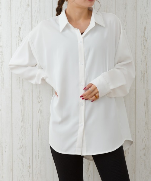 SpRay(スプレイ)の「マットサテンシャツ(シャツ/ブラウス・レディース・ホワイト/アイボリー/ライトグレー/チャコールグレー/モカ/ブルー・FREE)」の3枚目の写真
