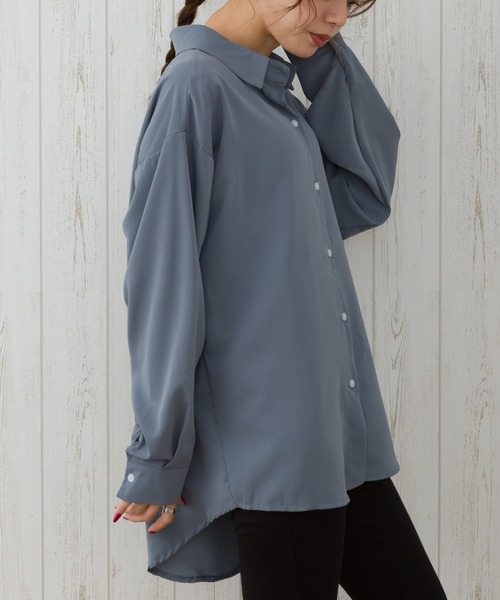 SpRay(スプレイ)の「マットサテンシャツ(シャツ/ブラウス・レディース・ホワイト/アイボリー/ライトグレー/チャコールグレー/モカ/ブルー・FREE)」の21枚目の写真
