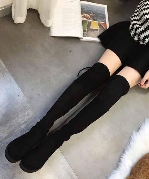 STYLEBLOCK（スタイルブロック）の「リボン付き裏起毛ローヒールニーハイブーツ（ブーツ・レディース・ブラック・38/36/39/35/41/40/37）」の5枚目の写真