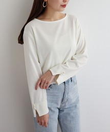 ポンチ長袖パールボタン付きTシャツカットソー