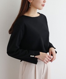 ポンチ長袖パールボタン付きTシャツカットソー