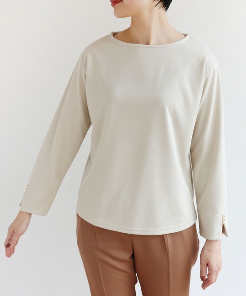 andme(アンドミー)の「ポンチ長袖パールボタン付きTシャツカットソー(Tシャツ/カットソー・レディース・ブラック/ブラウン/オフホワイト/ライトベージュ/ラベンダー/ピンク・M/L)」の20枚目の写真