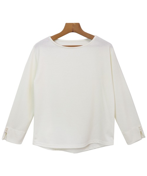 andme(アンドミー)の「ポンチ長袖パールボタン付きTシャツカットソー(Tシャツ/カットソー・レディース・ブラック/ブラウン/オフホワイト/ライトベージュ/ラベンダー/ピンク・M/L)」の12枚目の写真