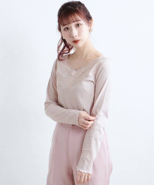one after another NICE CLAUP(ワンアフターアナザーナイスクラップ)の「切替レース長袖インナー(Tシャツ/カットソー・レディース・ホワイト/ベージュ/ブラウン/ラベンダー・FREE)」の15枚目の写真