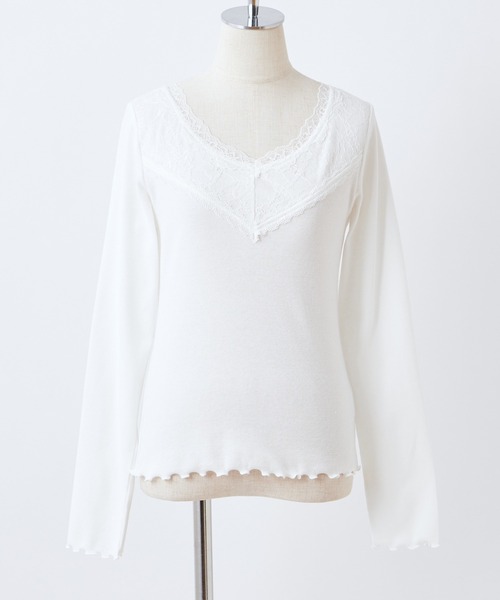 one after another NICE CLAUP(ワンアフターアナザーナイスクラップ)の「切替レース長袖インナー(Tシャツ/カットソー・レディース・ホワイト/ベージュ/ブラウン/ラベンダー・FREE)」の20枚目の写真