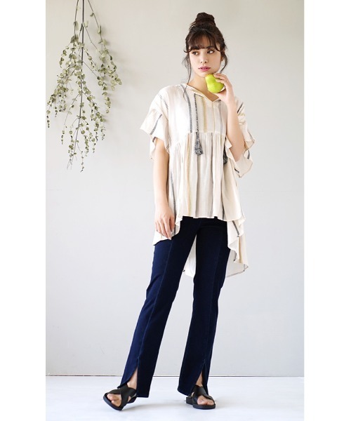 zootie（ズーティー）の「人をダメにするきちんとパンツ［スリットパンツ］（その他パンツ・レディース・ワンウォッシュ/グレイッシュベージュ/インディゴブルー/ブラック・L/M/LL/S）」の8枚目の写真