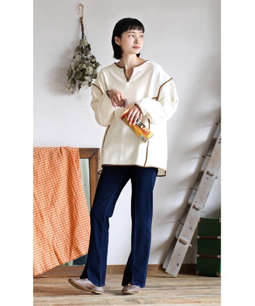 zootie（ズーティー）の「人をダメにするきちんとパンツ［スリットパンツ］（その他パンツ・レディース・ワンウォッシュ/グレイッシュベージュ/インディゴブルー/ブラック・L/M/LL/S）」の6枚目の写真