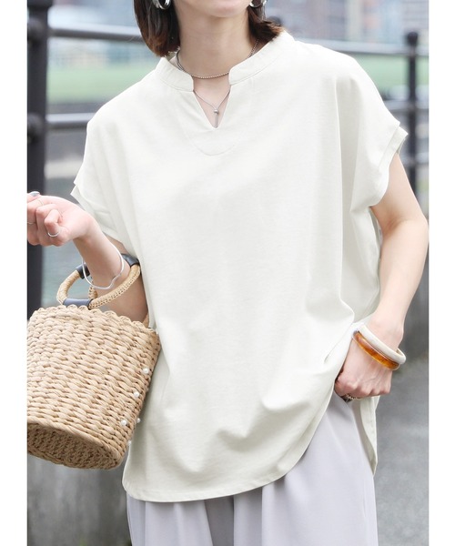 reca(レカ)の「スリットネックフレンチスリーブカットソー(Tシャツ/カットソー)」|アイボリー