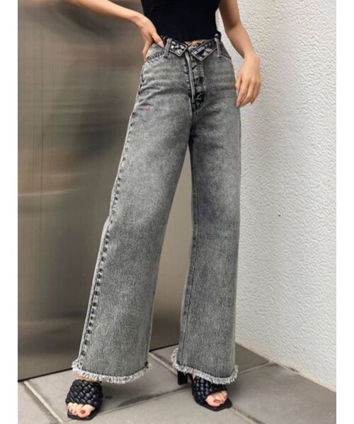 EMODA(エモダ)の「ロールハイウエストワイドジーンズ(デニムパンツ・レディース・ブラック/ライトブルー・SMALL/MEDIUM)」の7枚目の写真