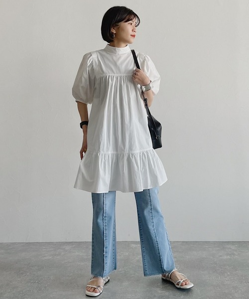 PAGEBOY（ページボーイ）の「コットンティアードミニワンピース（ワンピース・レディース・ブラック/パープル/オフホワイト・FREE）」の4枚目の写真