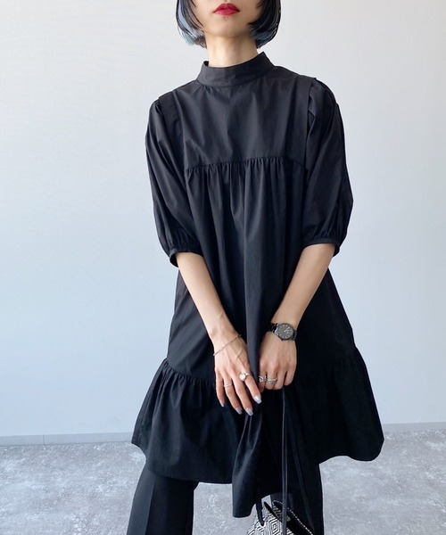 PAGEBOY（ページボーイ）の「コットンティアードミニワンピース（ワンピース・レディース・ブラック/パープル/オフホワイト・FREE）」の7枚目の写真