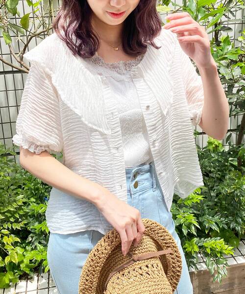 MAJESTIC LEGON（マジェスティックレゴン）の「レディbig襟ブラウス（シャツ/ブラウス・レディース・ライトグリーン/オフホワイト/イエロー/ブラック・SMALL/MEDIUM）」の2枚目の写真