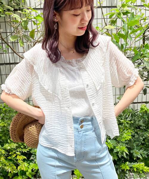 MAJESTIC LEGON（マジェスティックレゴン）の「レディbig襟ブラウス（シャツ/ブラウス・レディース・ライトグリーン/オフホワイト/イエロー/ブラック・SMALL/MEDIUM）」の21枚目の写真