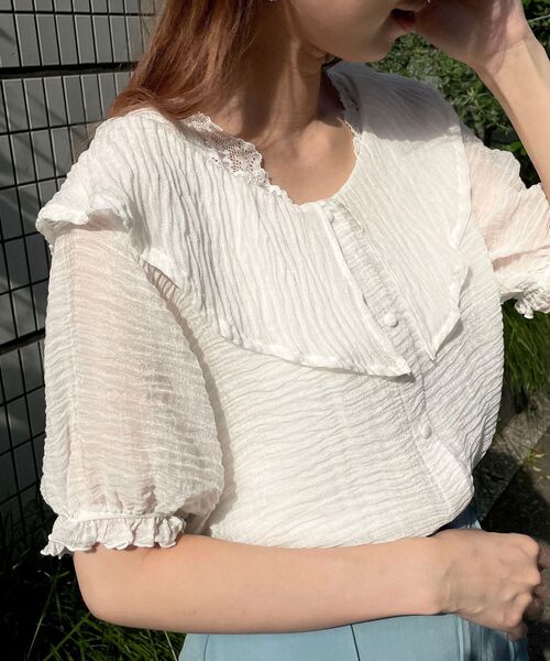 MAJESTIC LEGON（マジェスティックレゴン）の「レディbig襟ブラウス（シャツ/ブラウス・レディース・ライトグリーン/オフホワイト/イエロー/ブラック・SMALL/MEDIUM）」の18枚目の写真