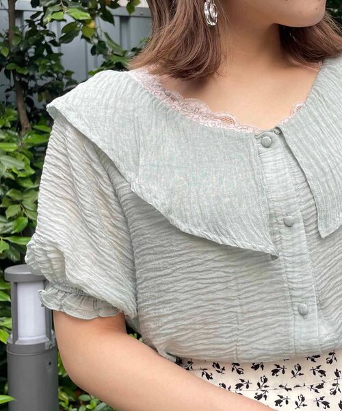 MAJESTIC LEGON（マジェスティックレゴン）の「レディbig襟ブラウス（シャツ/ブラウス・レディース・ライトグリーン/オフホワイト/イエロー/ブラック・SMALL/MEDIUM）」の12枚目の写真