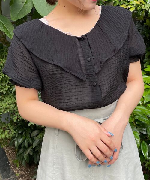 MAJESTIC LEGON（マジェスティックレゴン）の「レディbig襟ブラウス（シャツ/ブラウス・レディース・ライトグリーン/オフホワイト/イエロー/ブラック・SMALL/MEDIUM）」の16枚目の写真