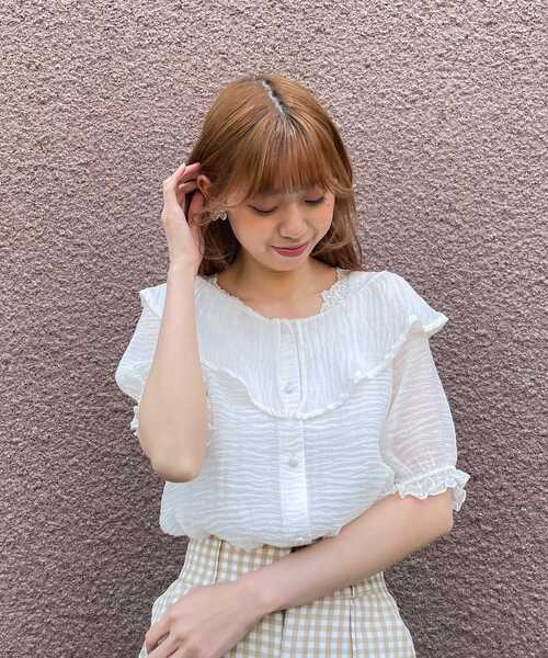 MAJESTIC LEGON（マジェスティックレゴン）の「レディbig襟ブラウス（シャツ/ブラウス・レディース・ライトグリーン/オフホワイト/イエロー/ブラック・SMALL/MEDIUM）」の19枚目の写真