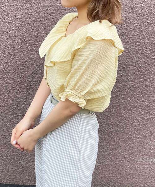 MAJESTIC LEGON（マジェスティックレゴン）の「レディbig襟ブラウス（シャツ/ブラウス・レディース・ライトグリーン/オフホワイト/イエロー/ブラック・SMALL/MEDIUM）」の17枚目の写真